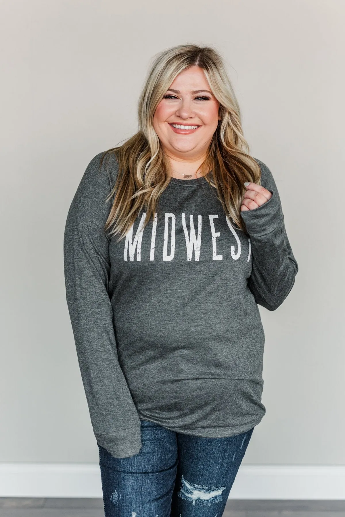 Midwest Long Sleeve Graphic Top- Charcoal