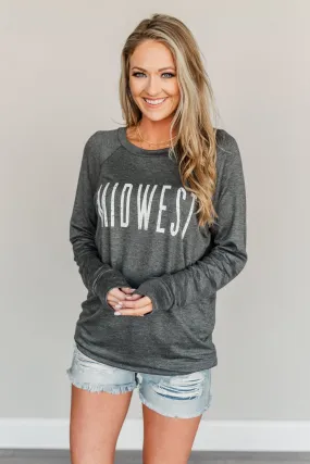 Midwest Long Sleeve Graphic Top- Charcoal