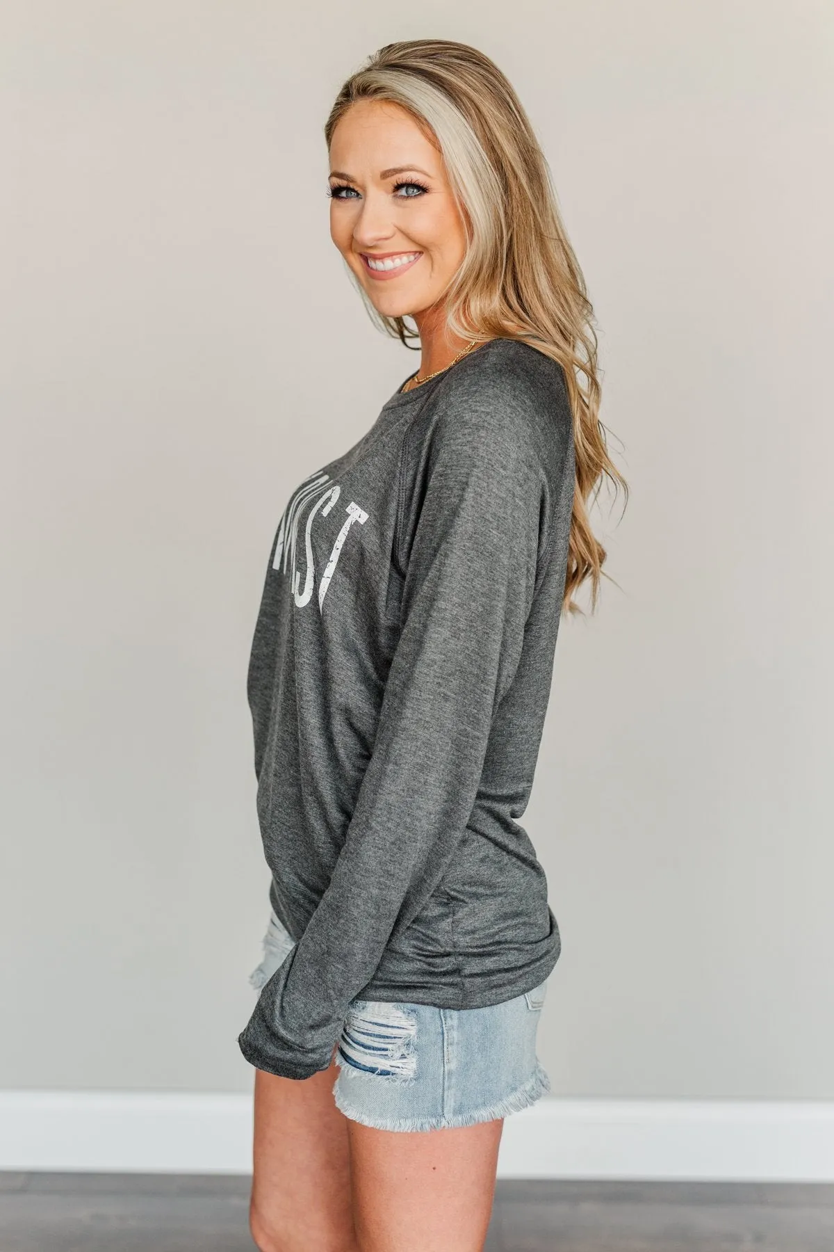 Midwest Long Sleeve Graphic Top- Charcoal