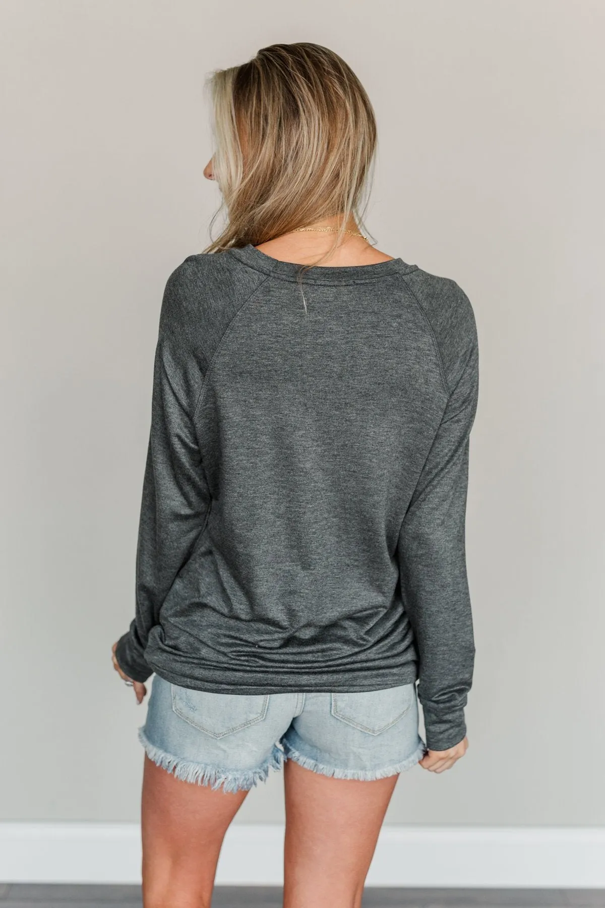 Midwest Long Sleeve Graphic Top- Charcoal