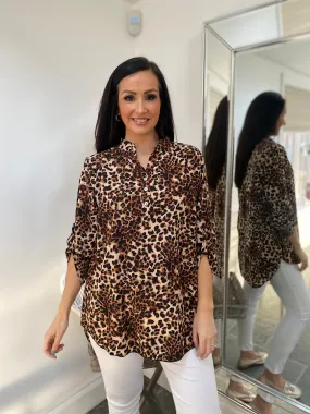 Natural Leopard Button Detail Blouse Violet