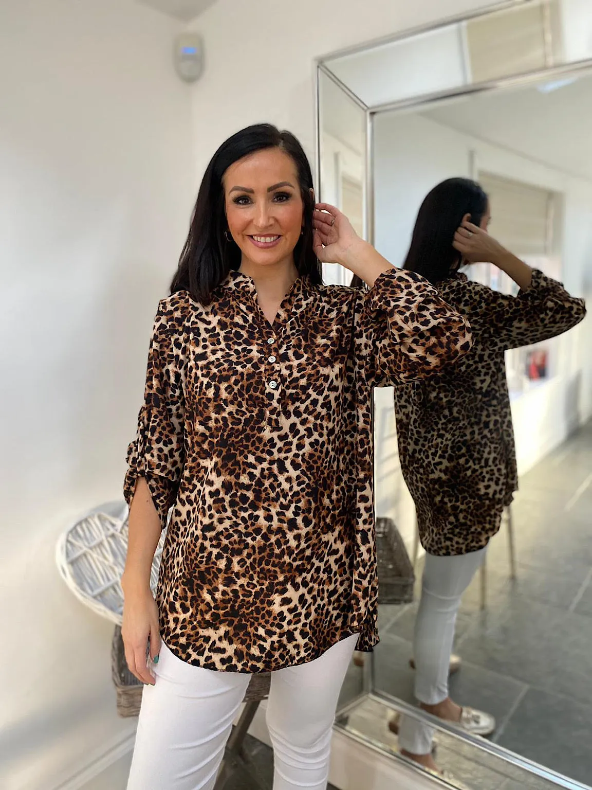 Natural Leopard Button Detail Blouse Violet