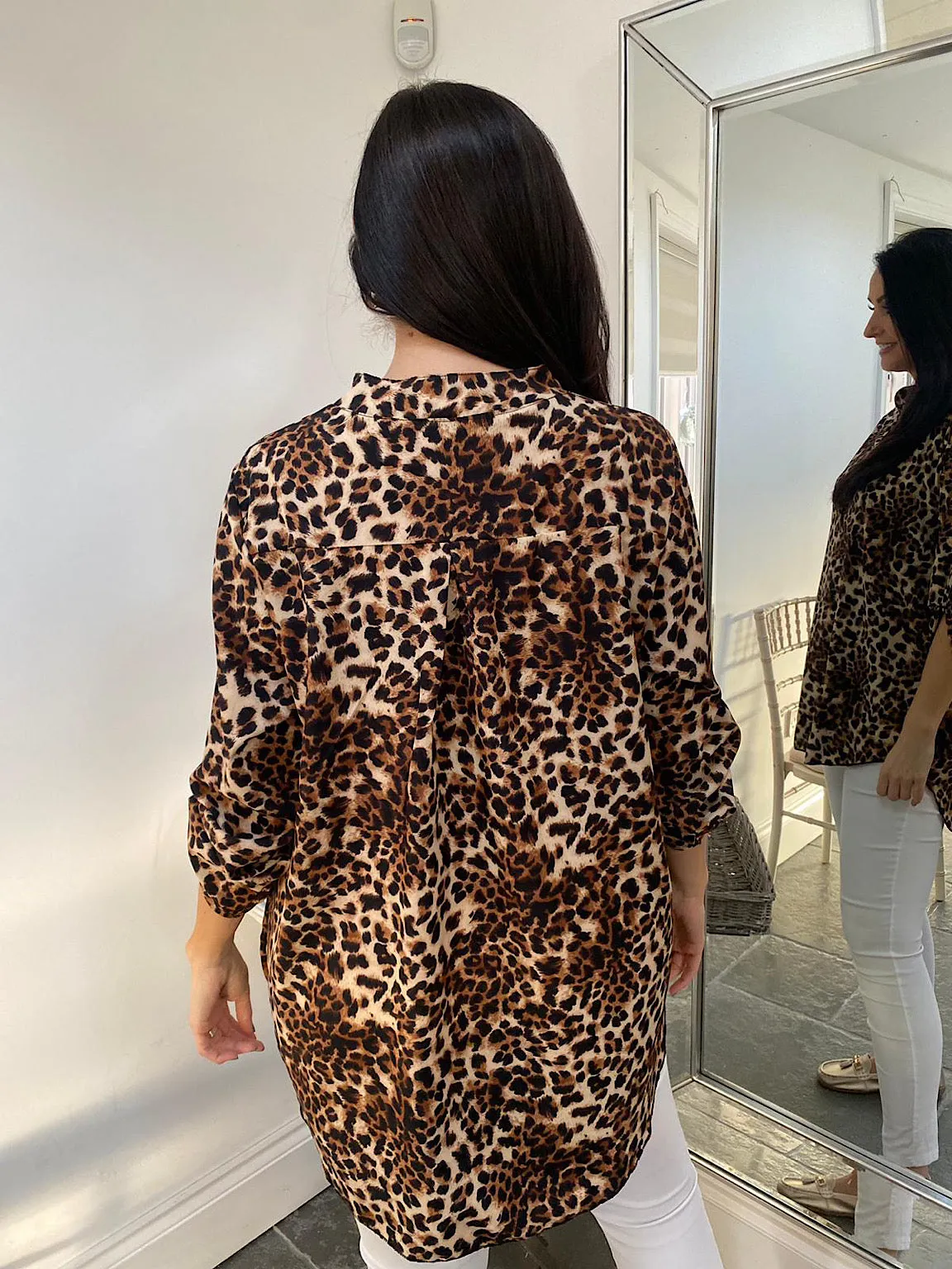 Natural Leopard Button Detail Blouse Violet