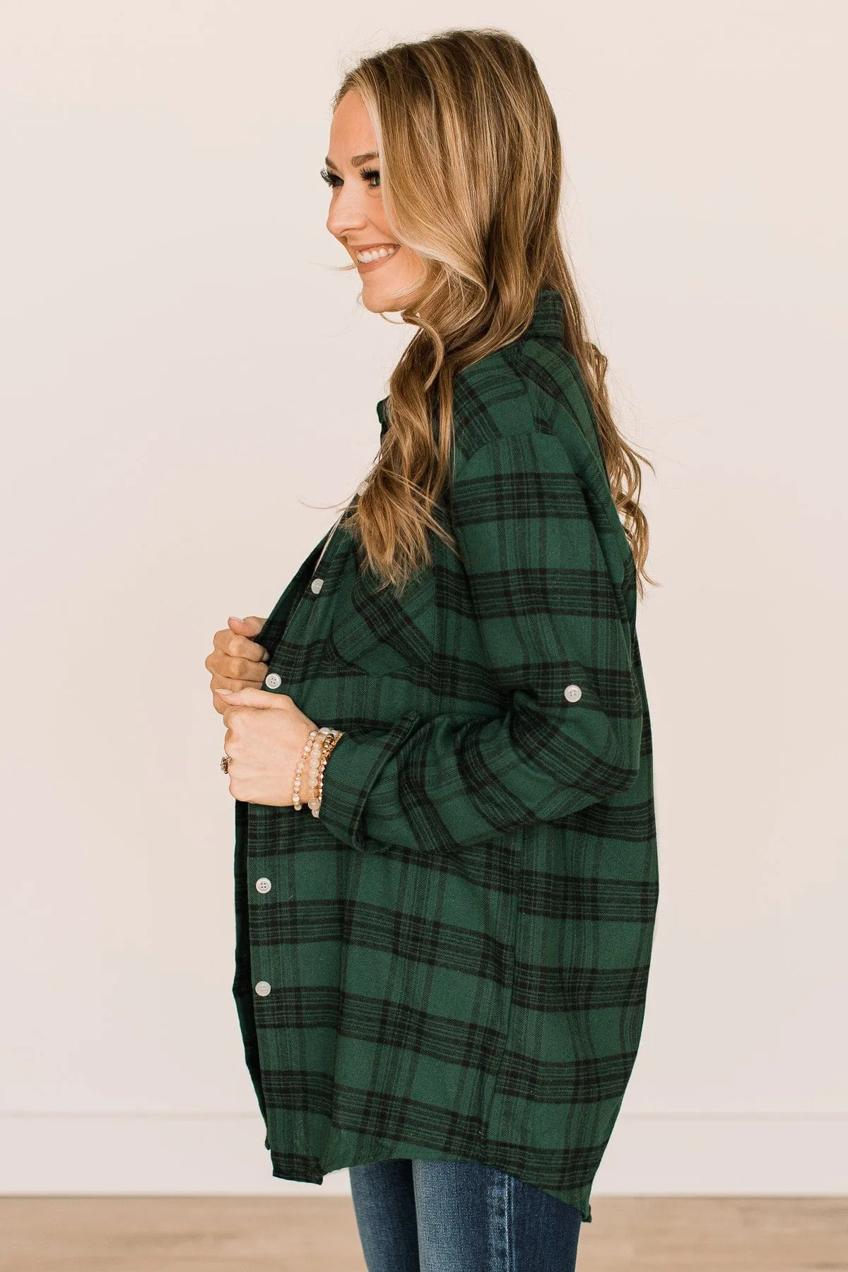 Never Gets Old Plaid Button Top- Hunter Green