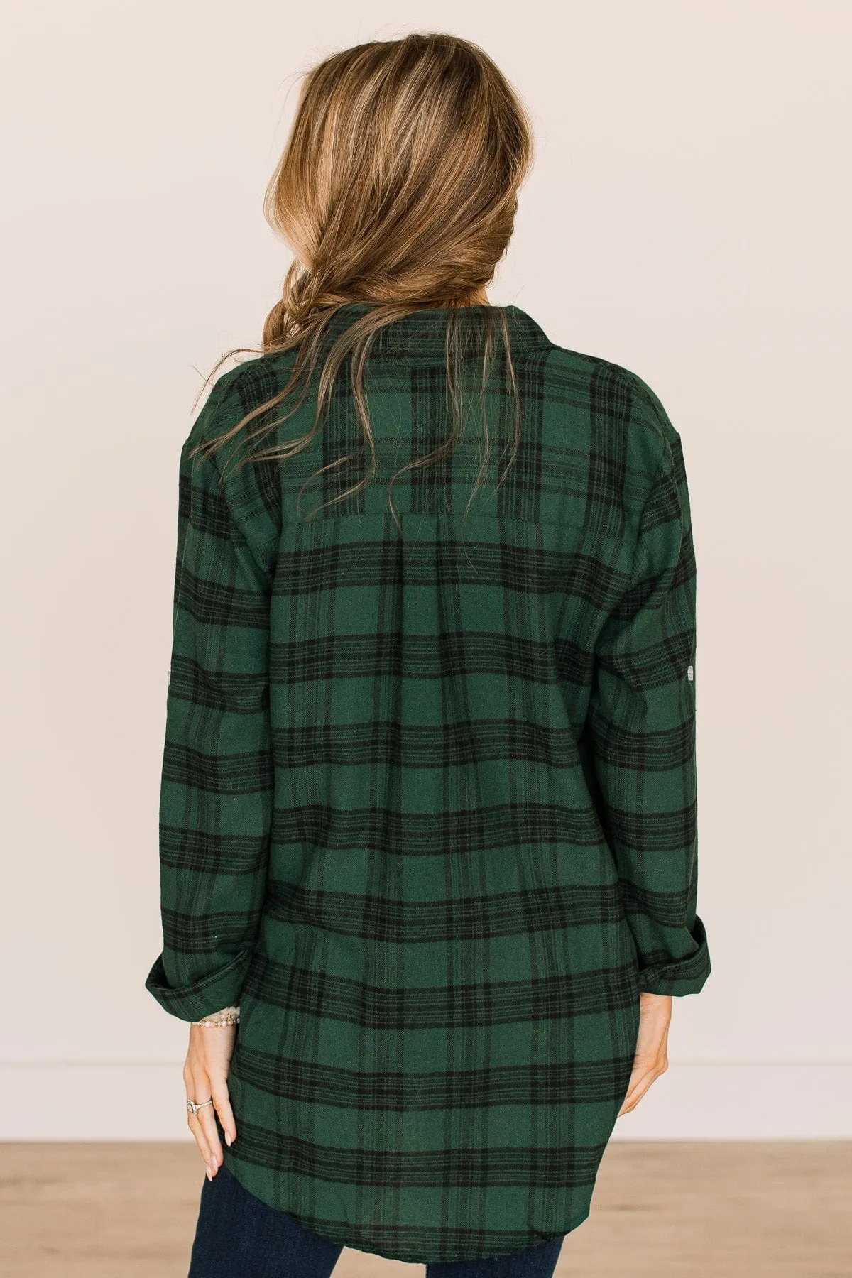 Never Gets Old Plaid Button Top- Hunter Green