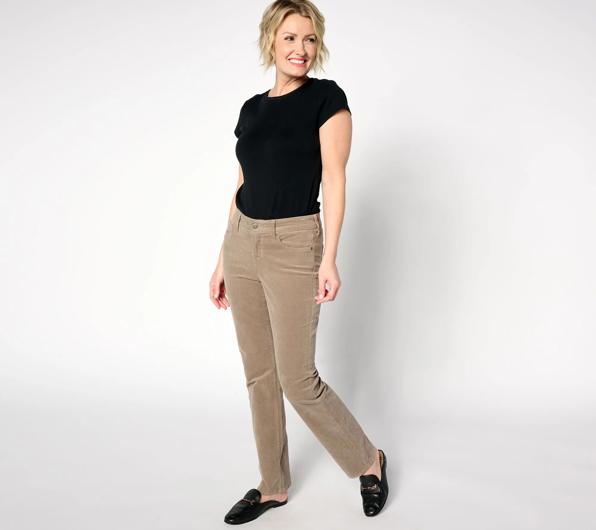 NYDJ Marilyn Straight in Wale Baby Corduroy Pants- Saddlewood