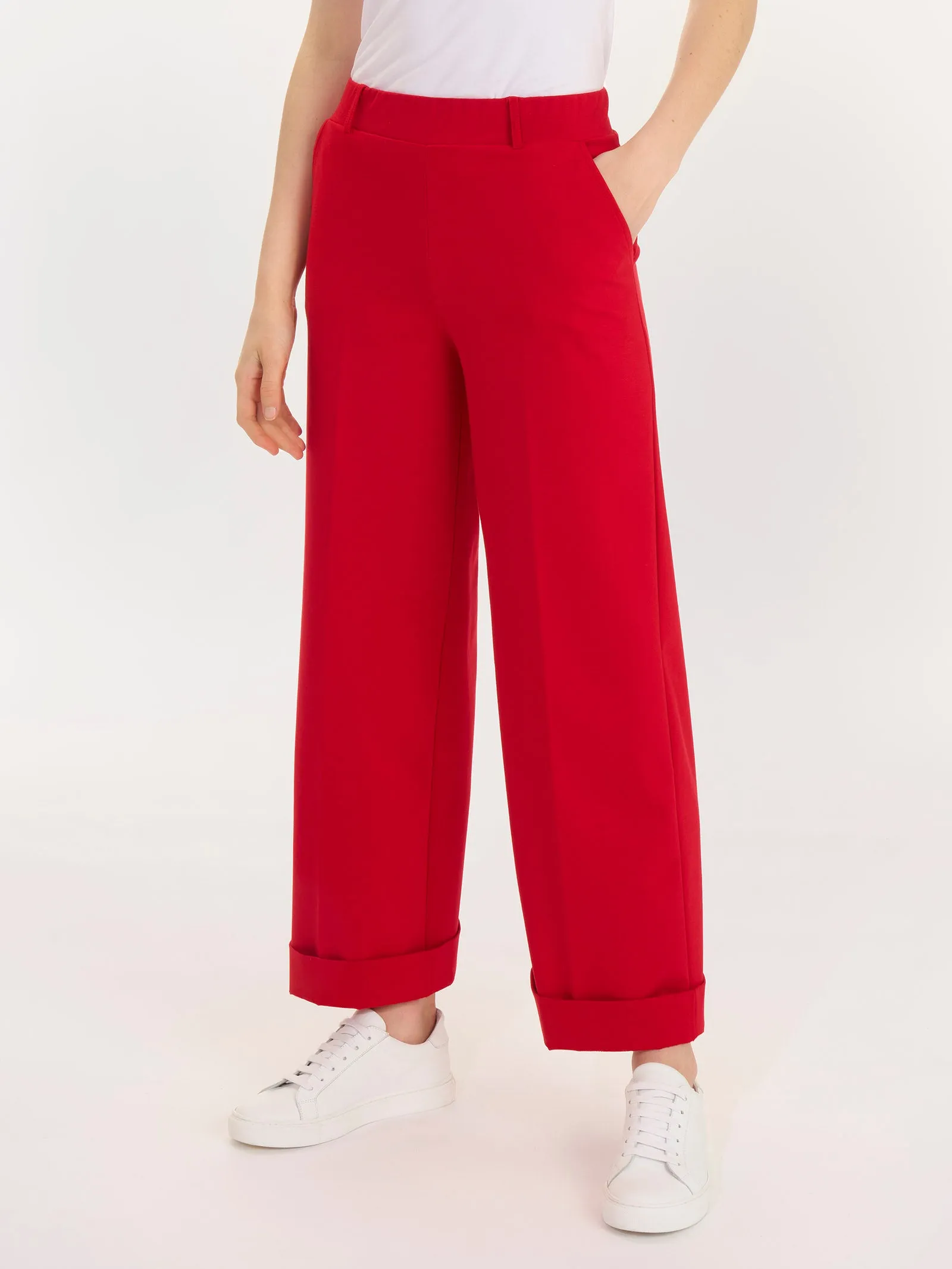 Pantalone ampio alla caviglia con tasche in Compact Light - Dewberry