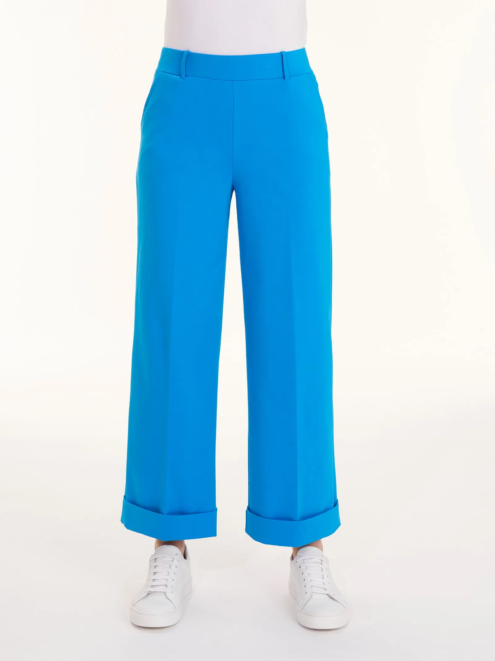 Pantalone ampio alla caviglia con tasche in Compact Light - Ibiza Blue