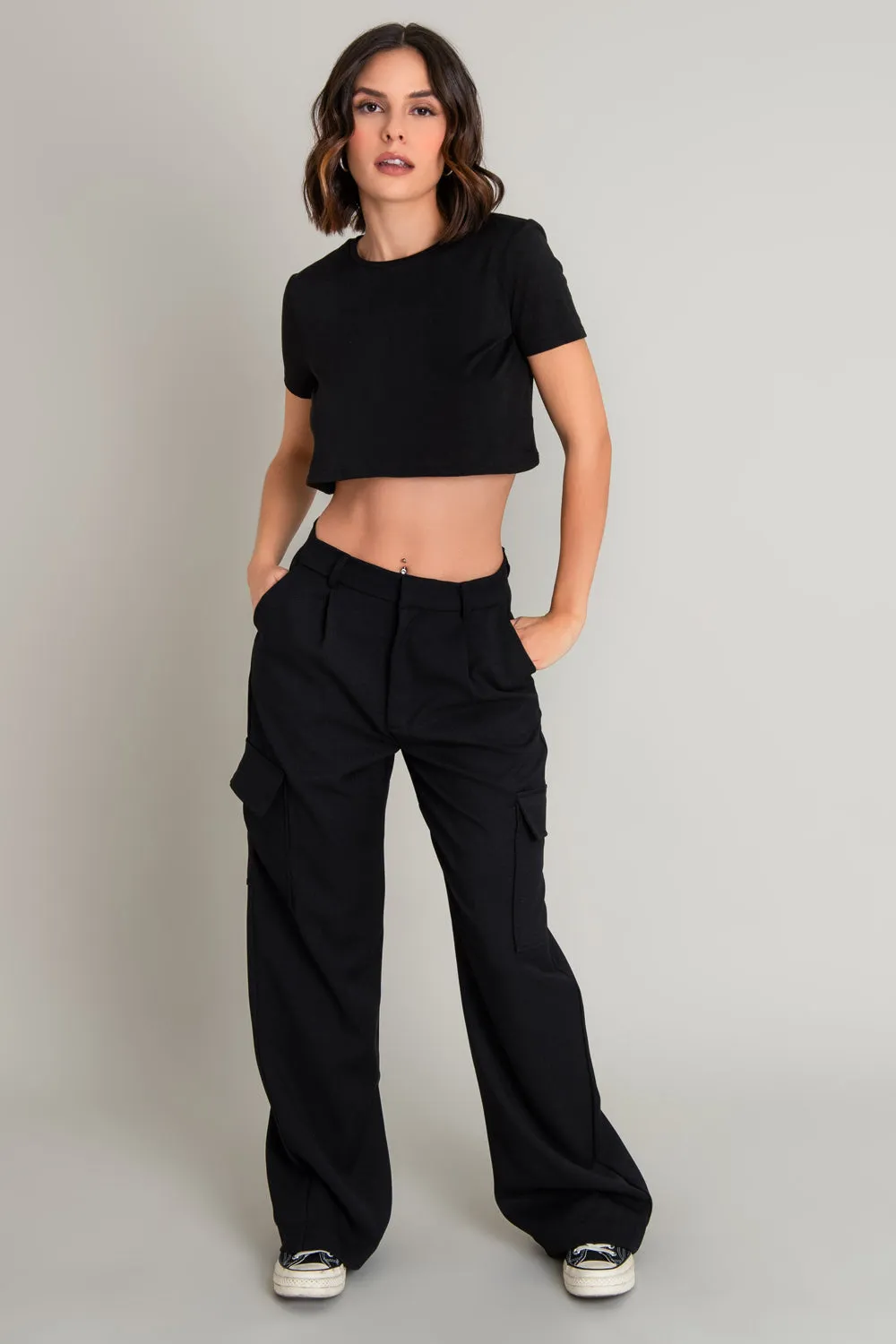 Pantalón cargo de fit wide leg con pinzas