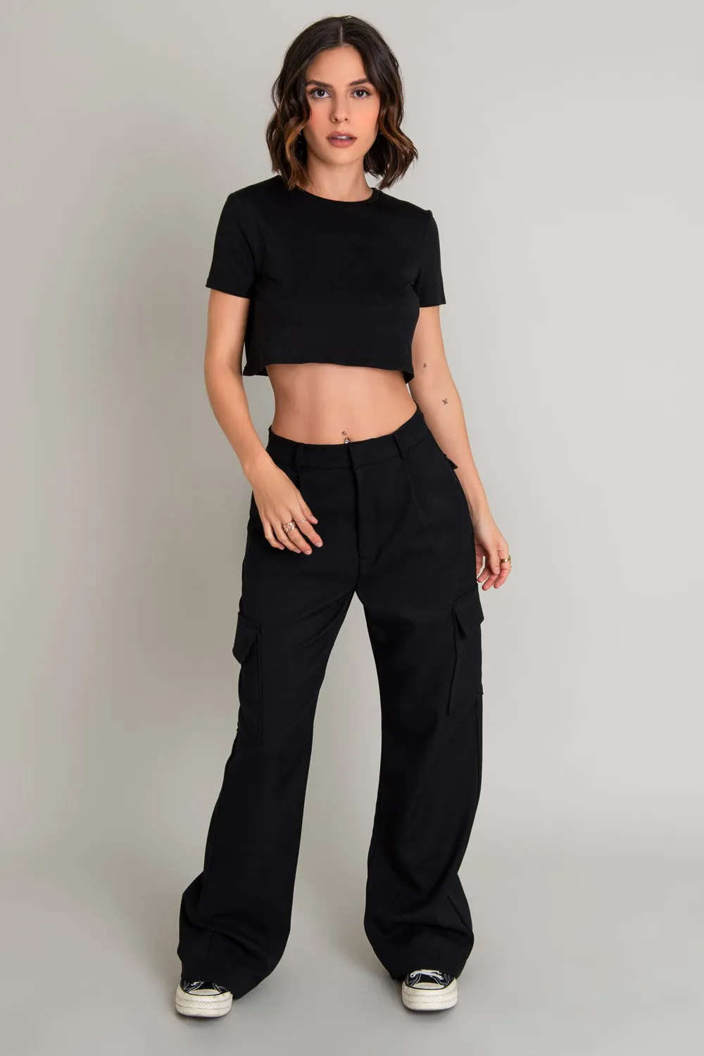 Pantalón cargo de fit wide leg con pinzas