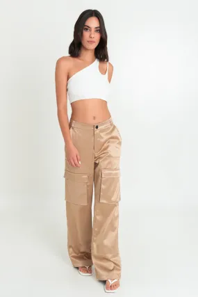 Pantalón satinado cargo de wide leg fit