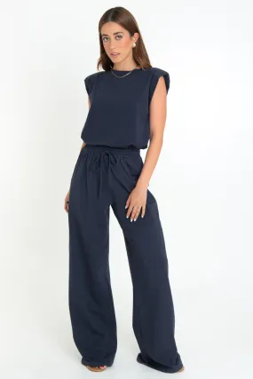 Pantalón wide leg fit cintura alta elástica con jareta