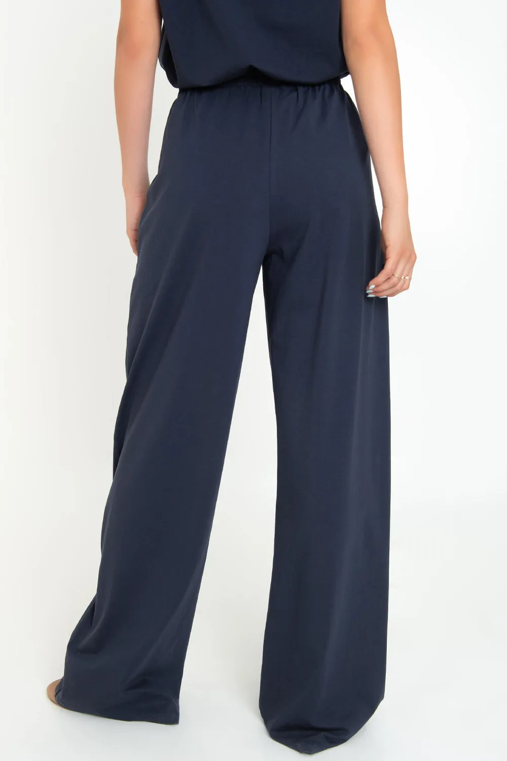 Pantalón wide leg fit cintura alta elástica con jareta