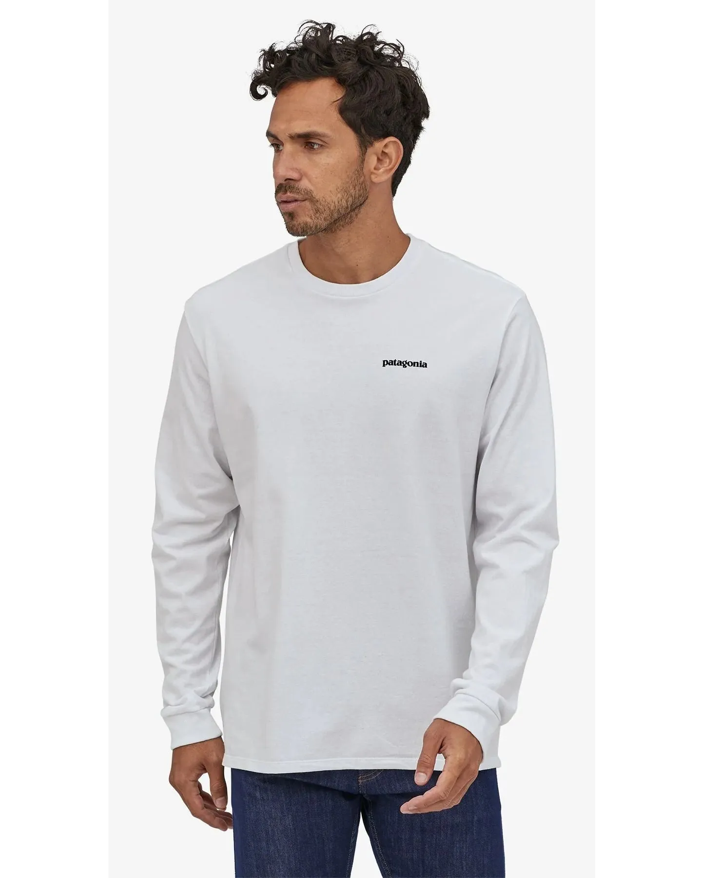 Patagonia Long Sleeve P-6 Logo Responsibili-Tee - White