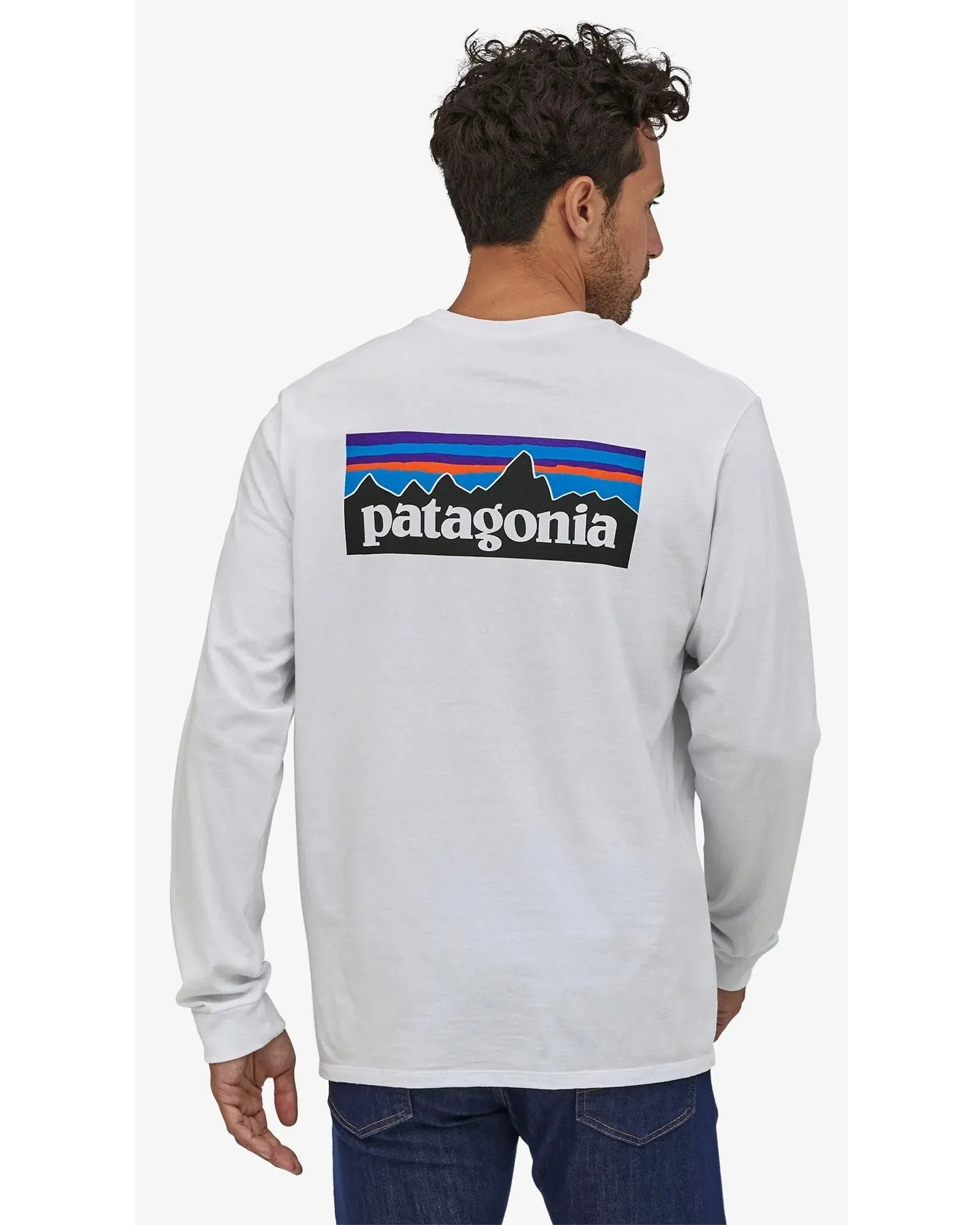 Patagonia Long Sleeve P-6 Logo Responsibili-Tee - White