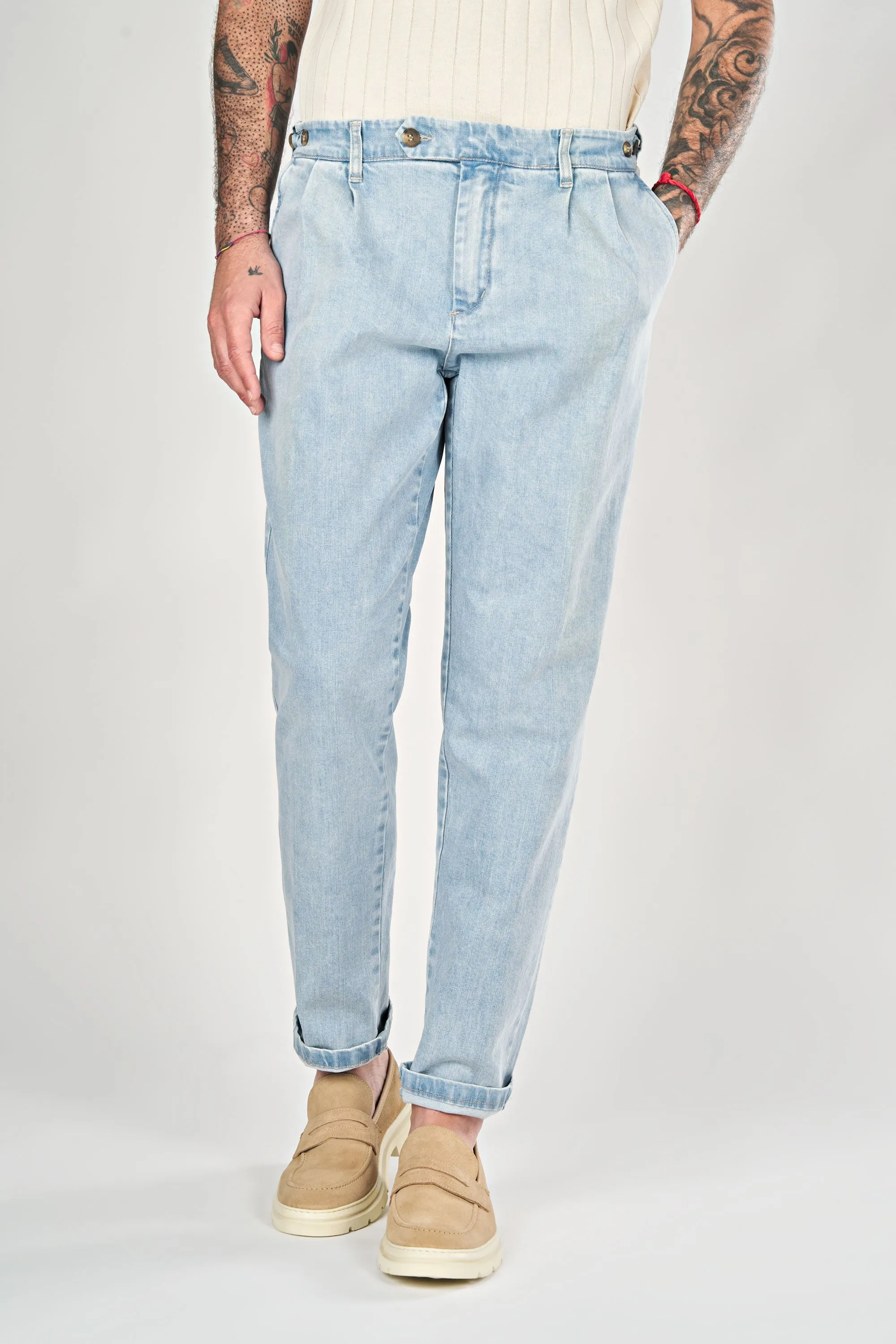 Pleated Denim Trousers