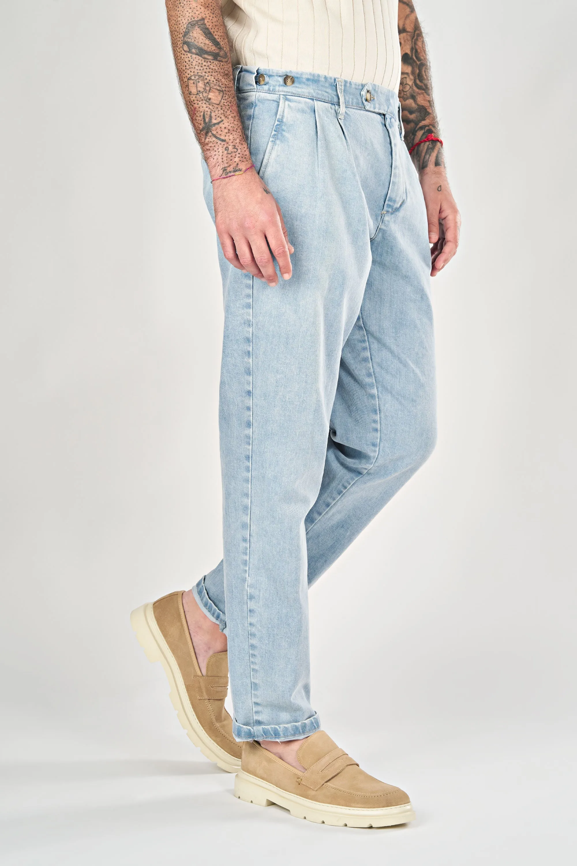 Pleated Denim Trousers