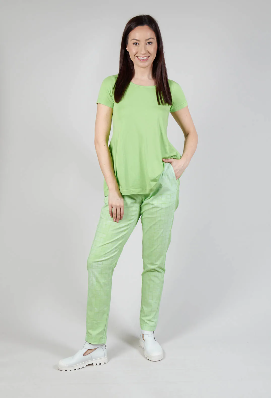 Pull On Fitted Trousers in Lime Print