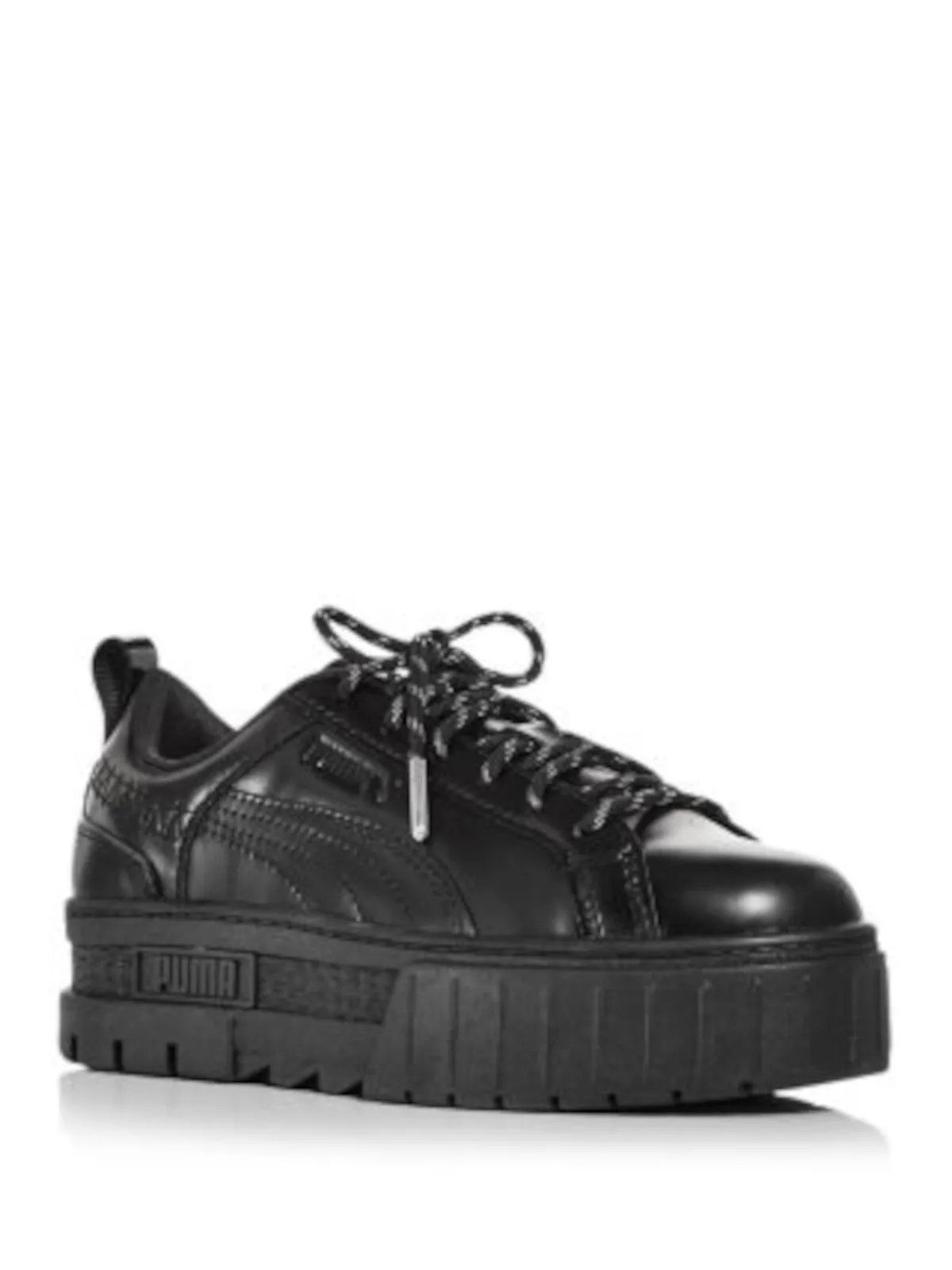 PUMA Womens Black Back Pull-Tab Padded X Dua Lipa Mayze Flutur Round Toe Platform Lace-Up Leather Sneakers Shoes