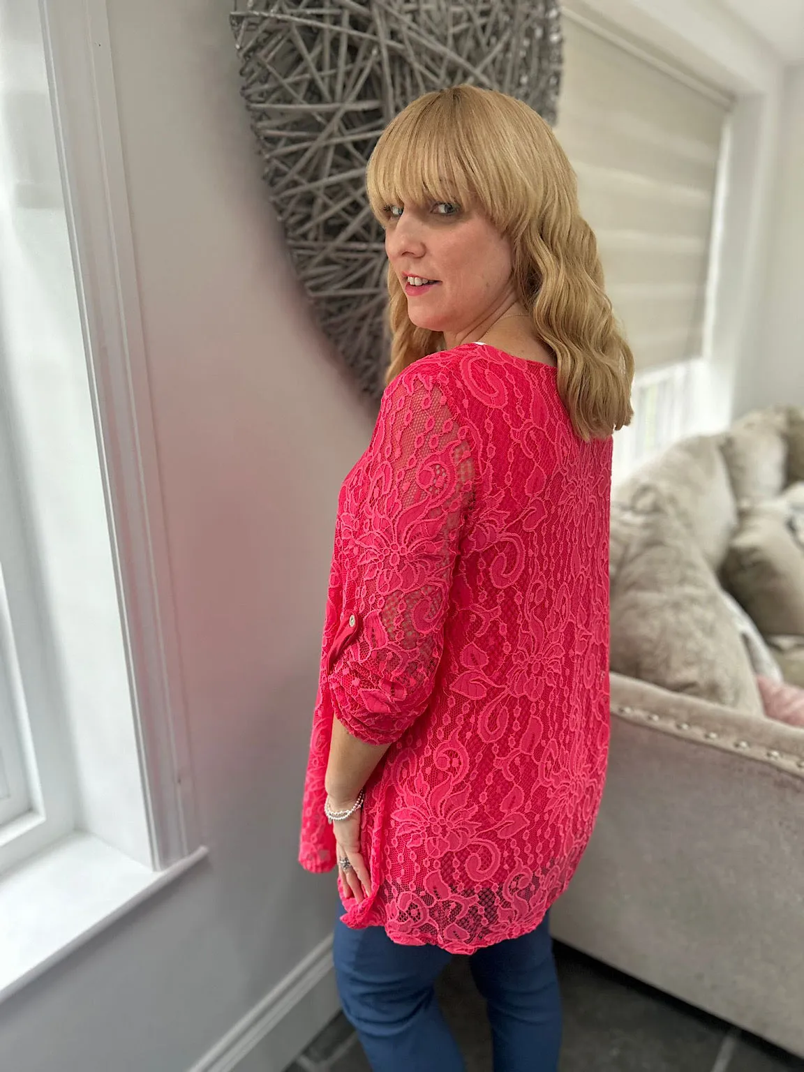 Raspberry Floral Lace Top Charlie