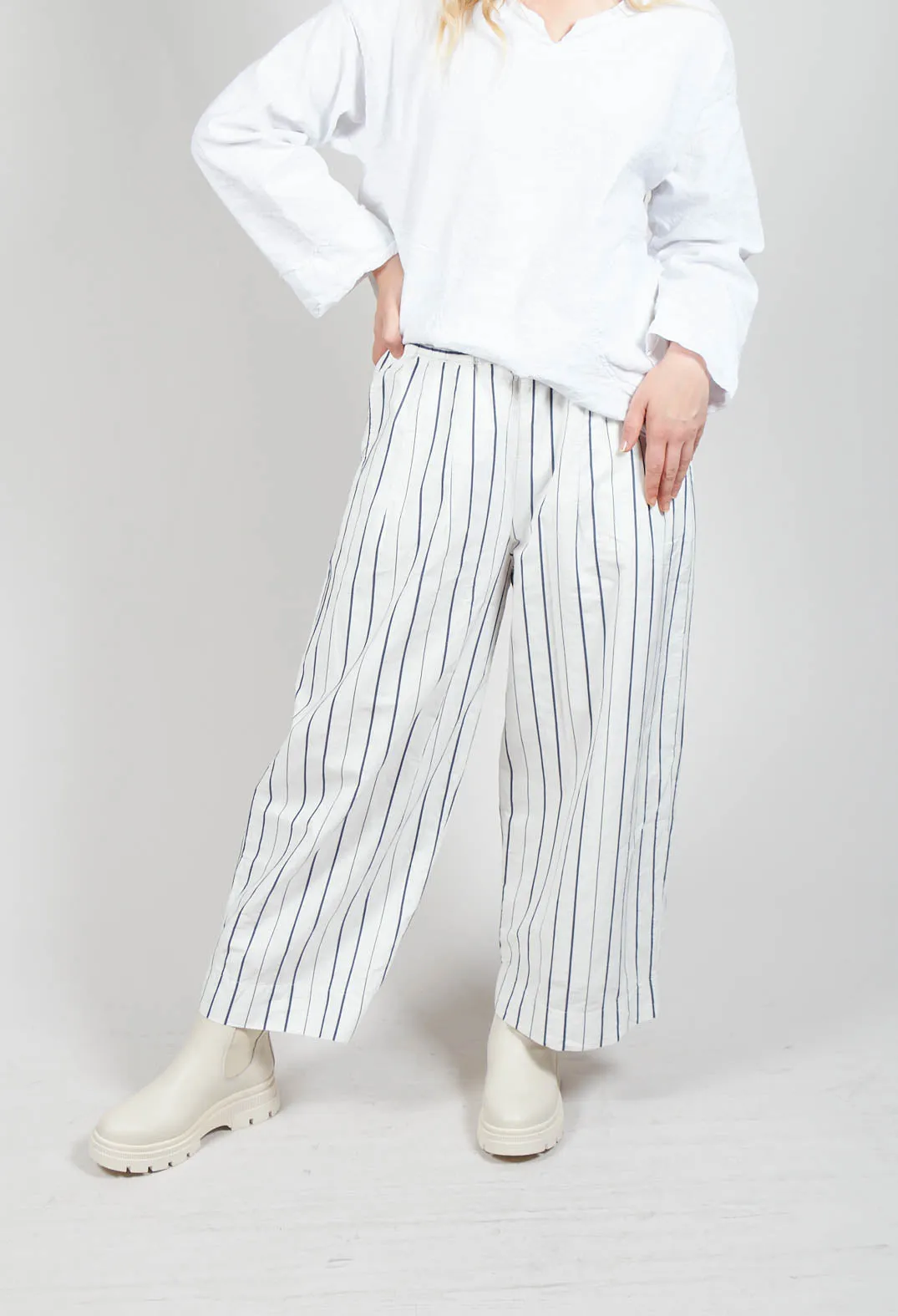 Relaxed Wide Leg Trousers in Abisso Stripe