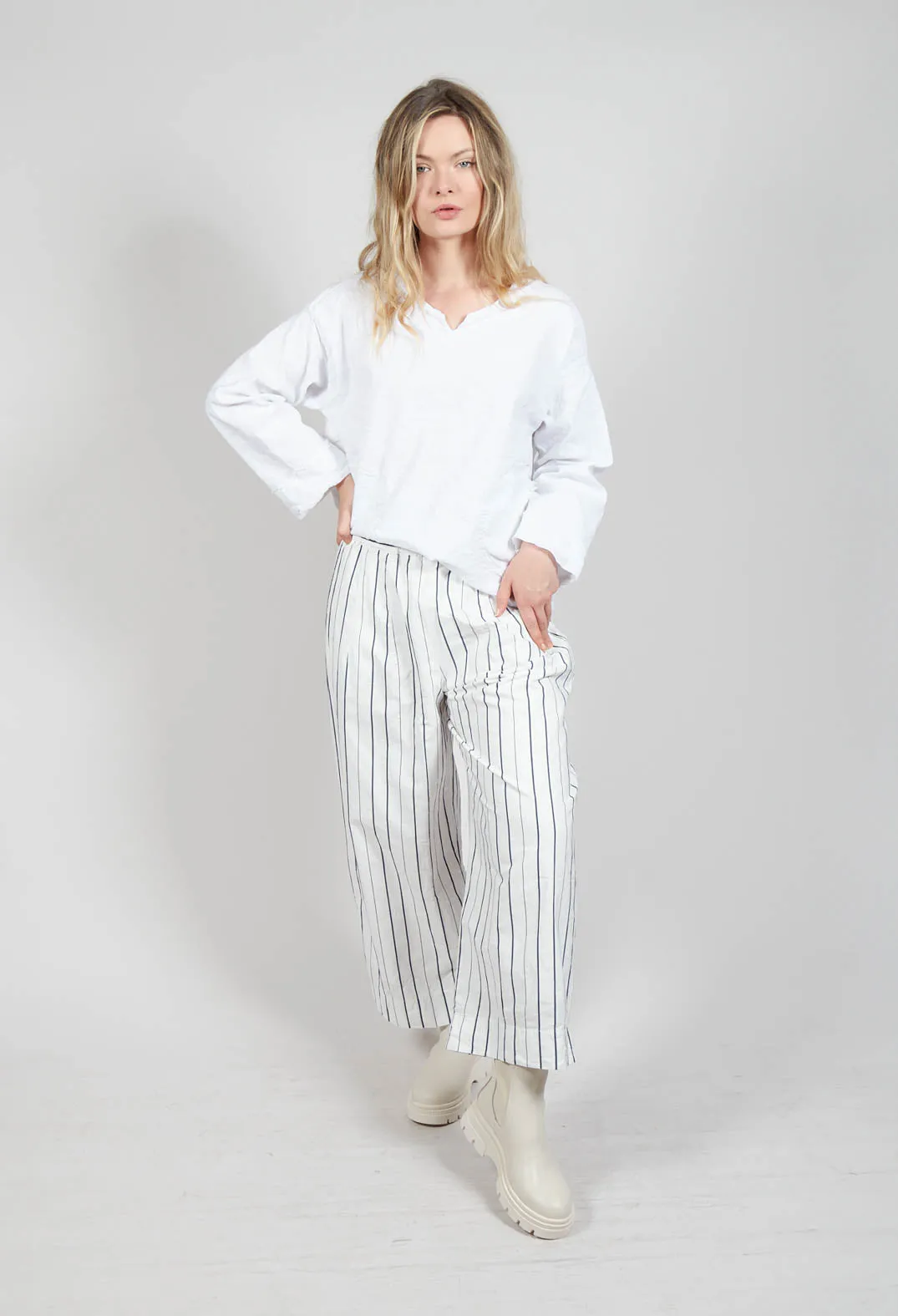 Relaxed Wide Leg Trousers in Abisso Stripe