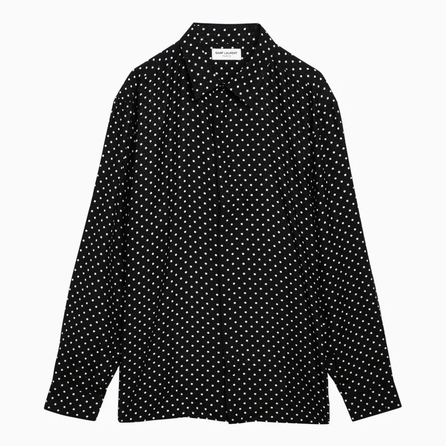 Saint Laurent  |Dots Silk Long Sleeves Luxury Shirts