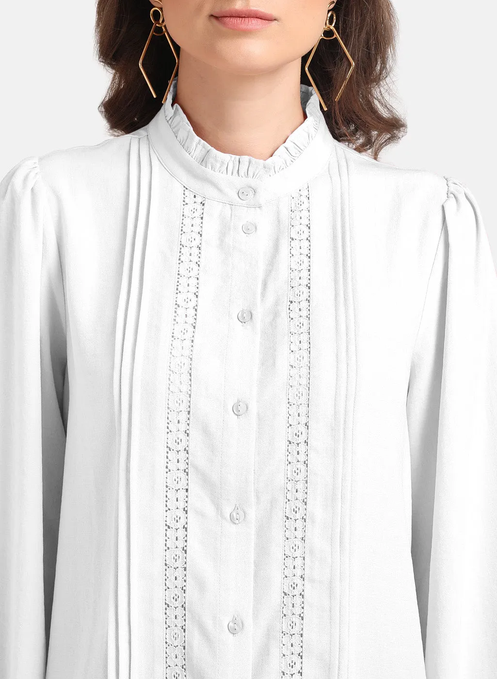 Shirt With Lace Detail And Front Pleates