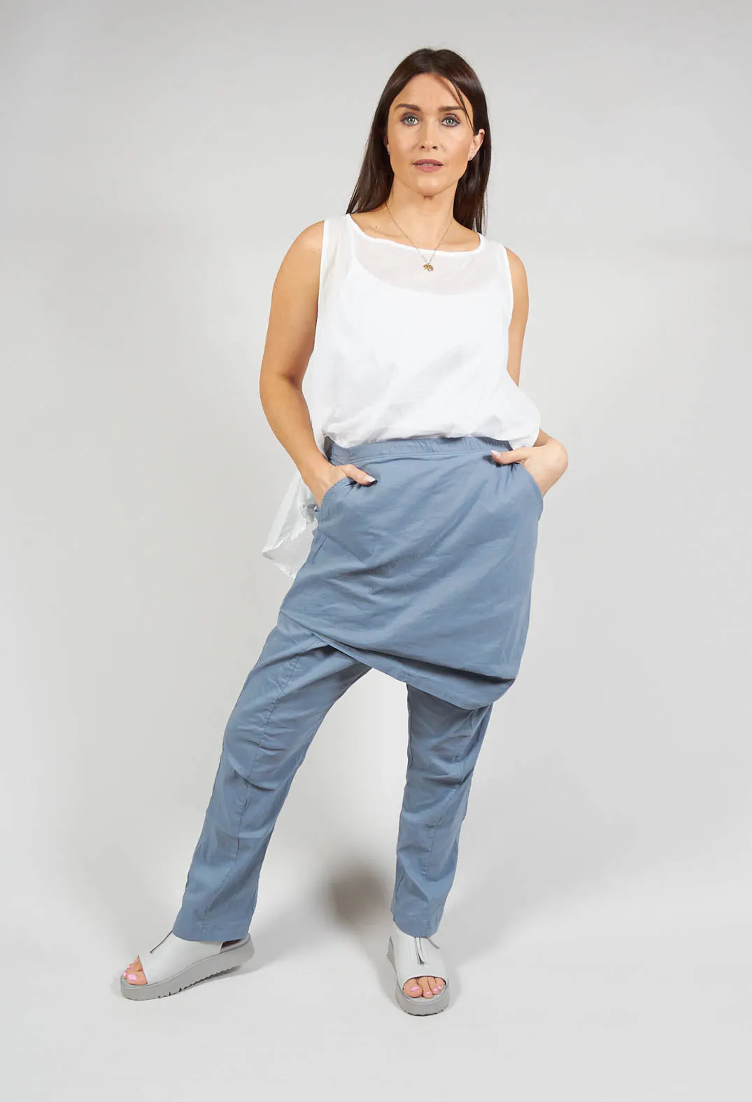 Slim Trousers with Front Overlay in Water