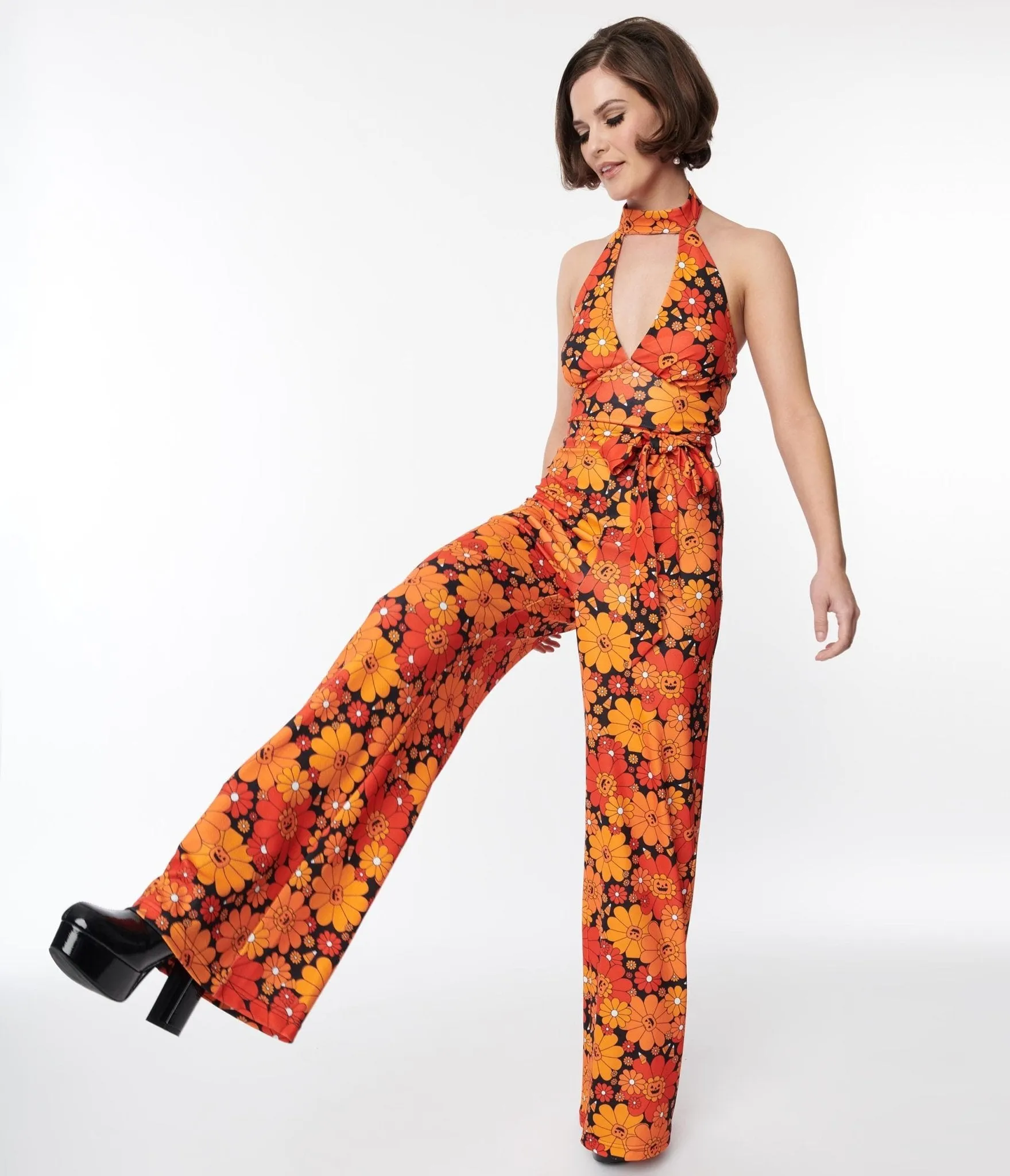 Smak Parlour Pumpkin Mod Floral Glamour Goddess Jumpsuit