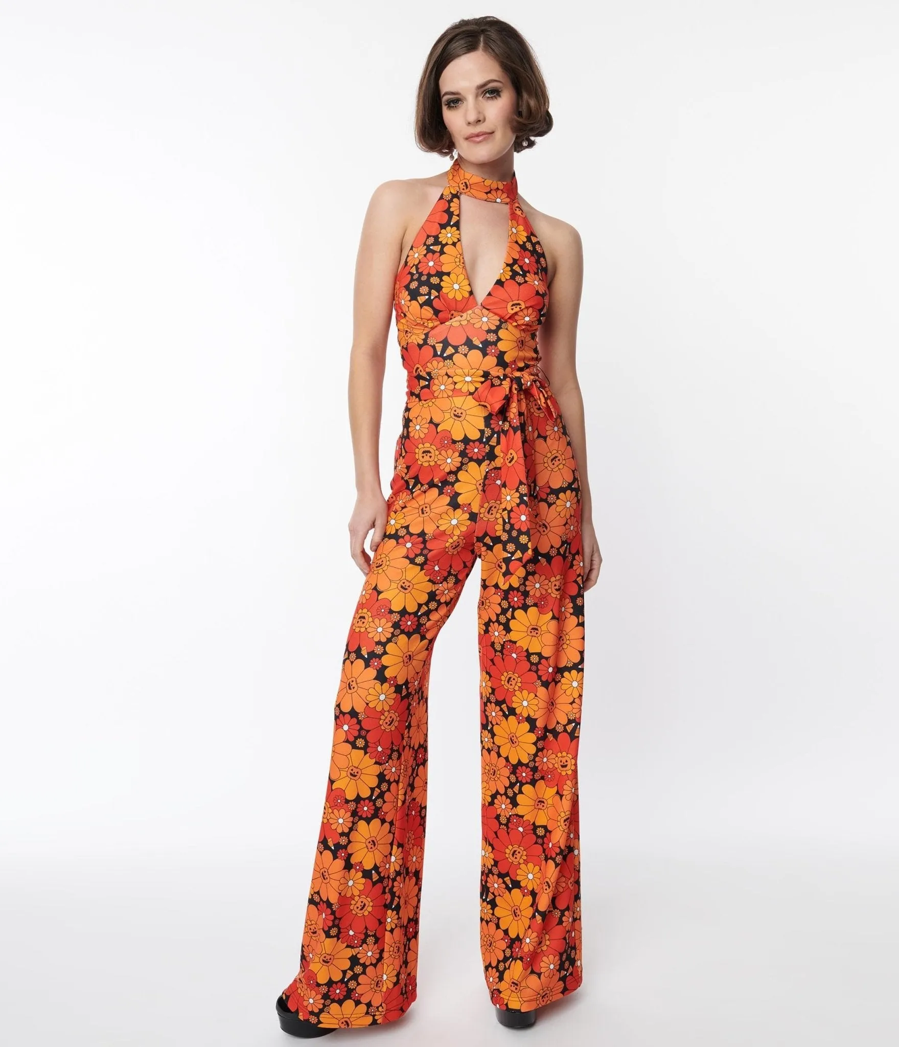 Smak Parlour Pumpkin Mod Floral Glamour Goddess Jumpsuit