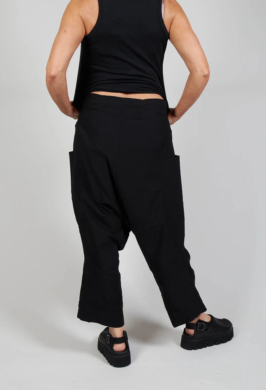 Stretch Fit Drop Crotch Trousers in Black