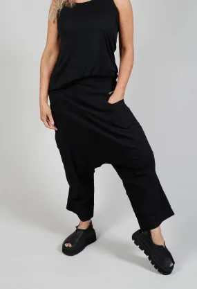 Stretch Fit Drop Crotch Trousers in Black