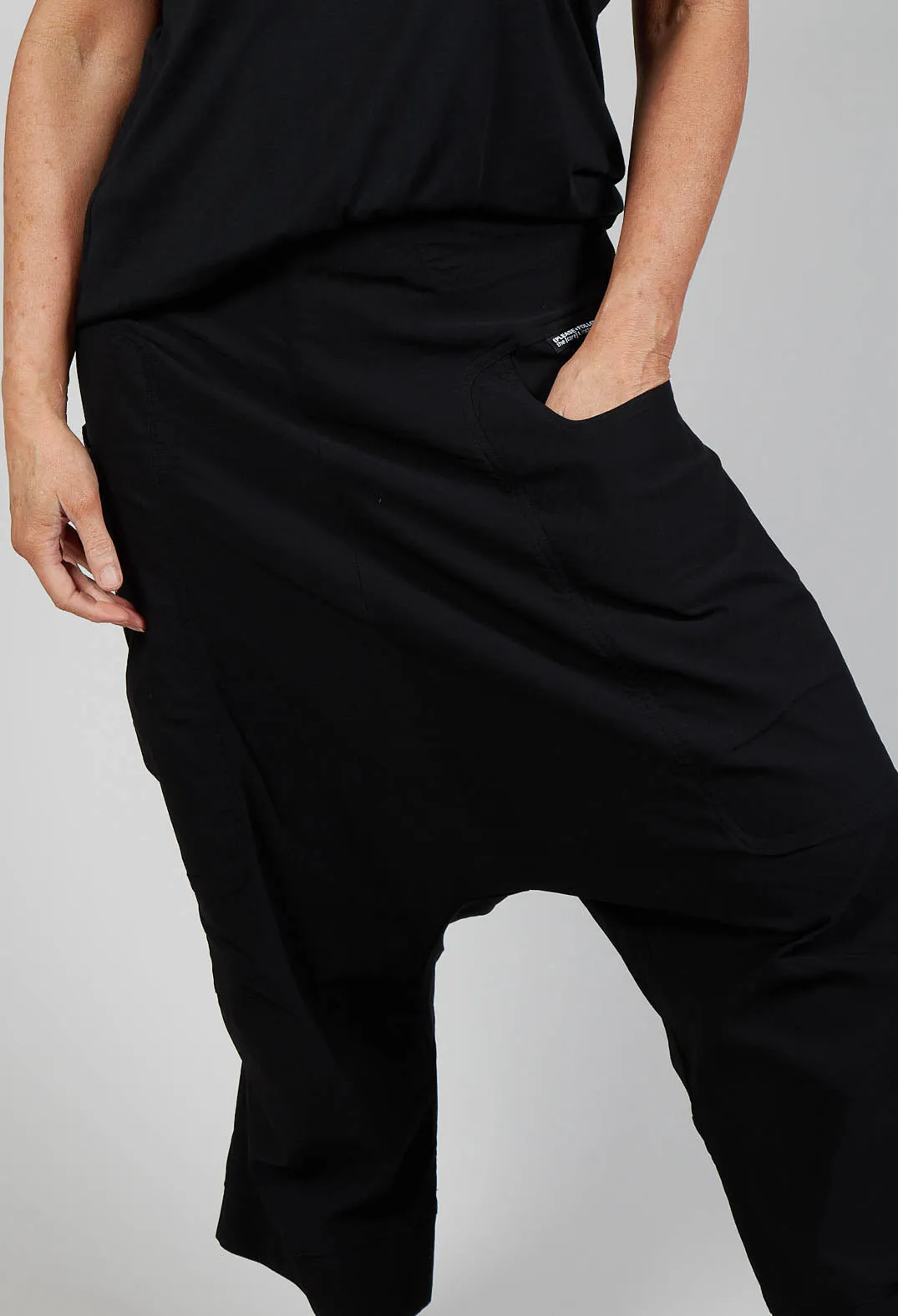 Stretch Fit Drop Crotch Trousers in Black