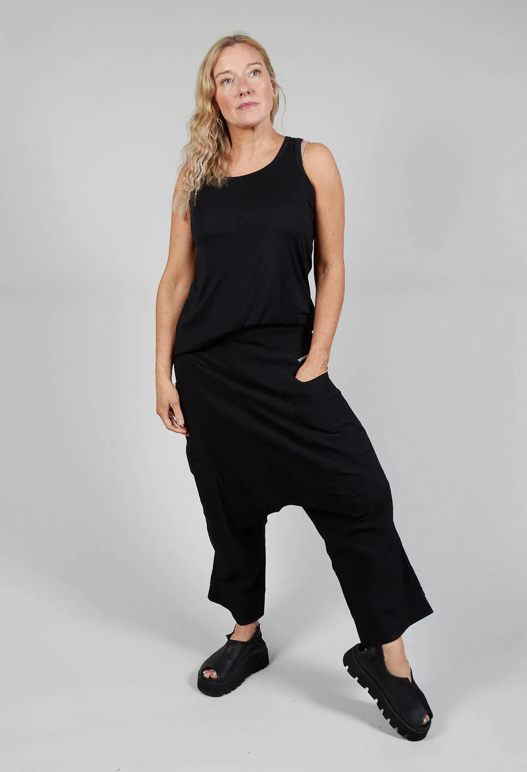 Stretch Fit Drop Crotch Trousers in Black