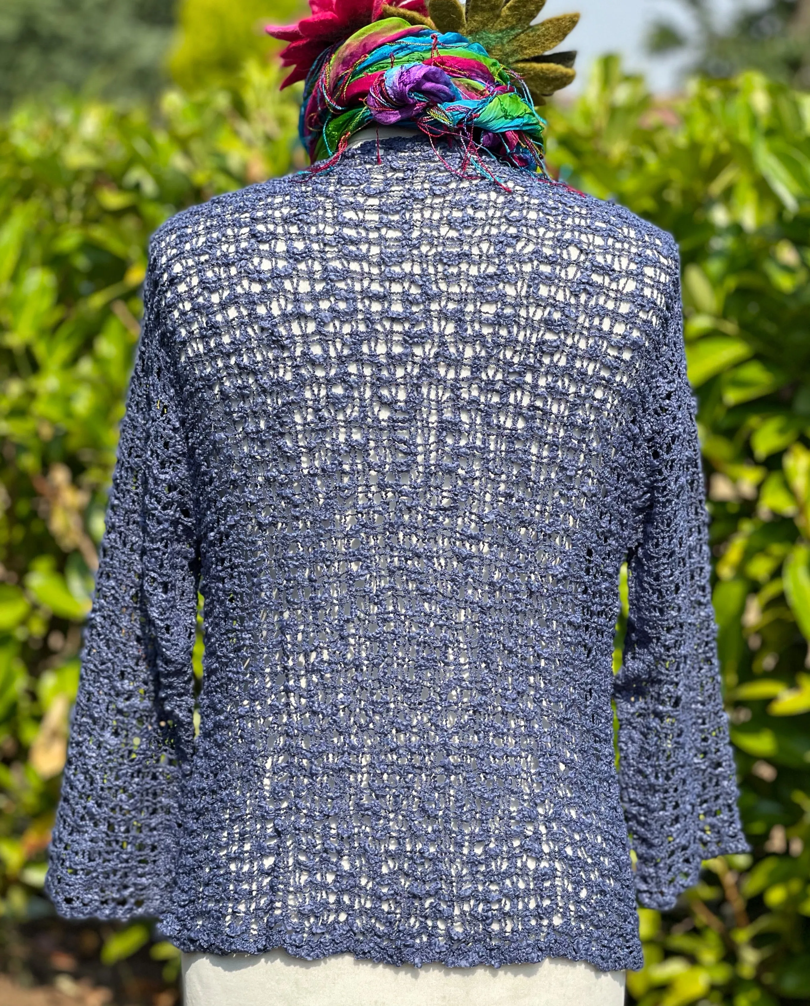 STUNNING LOOSE WEAVE PETROL BLUE SHRUG / CARDIGAN