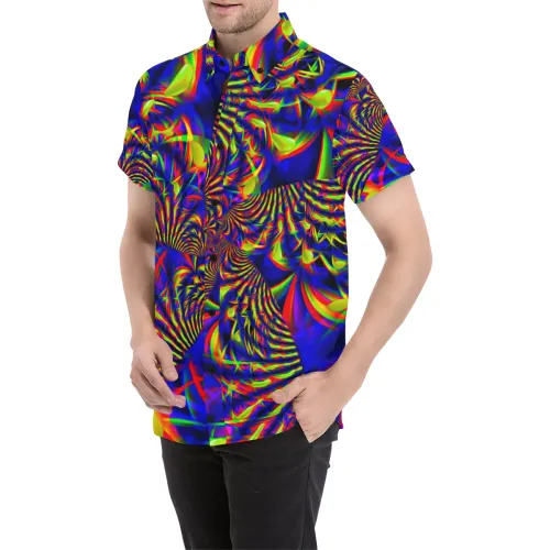 Sunburst Slime Fractal Short Sleeve Button Up Shirt