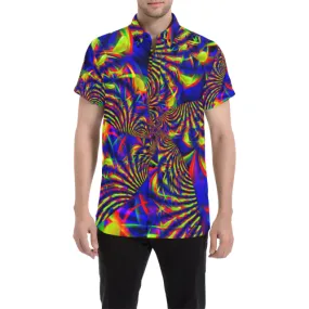 Sunburst Slime Fractal Short Sleeve Button Up Shirt