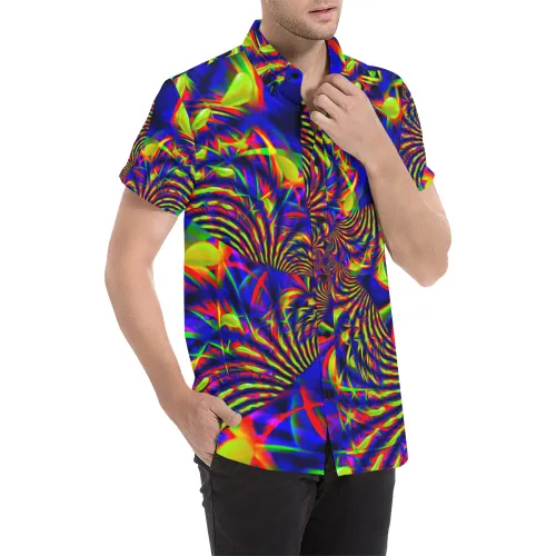 Sunburst Slime Fractal Short Sleeve Button Up Shirt