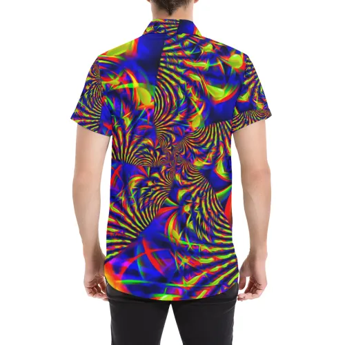 Sunburst Slime Fractal Short Sleeve Button Up Shirt