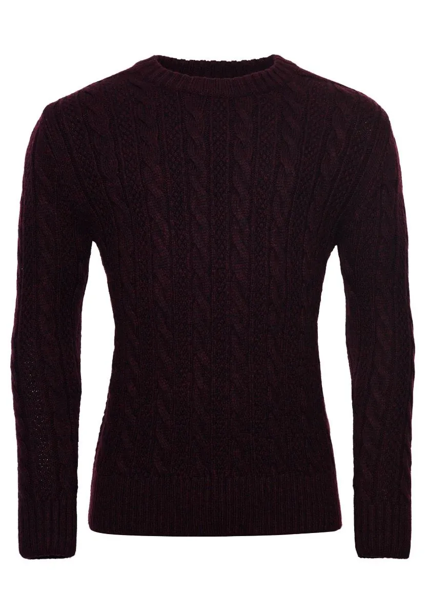 Superdry Crew Neck Jacob Cable Jumper Bright Buck Burgundy