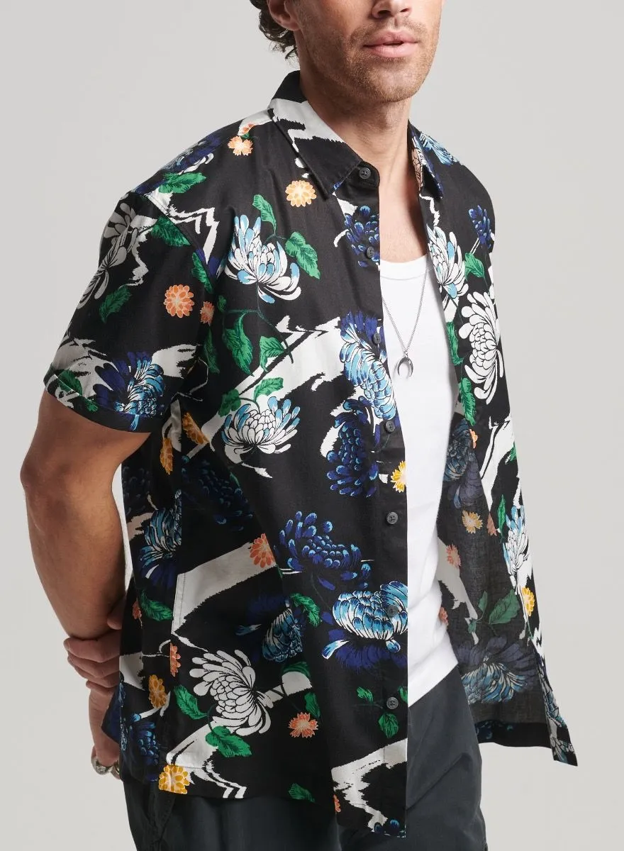 Superdry Vintage Hawaiian Short Sleeve Shirt Aya Black Floral