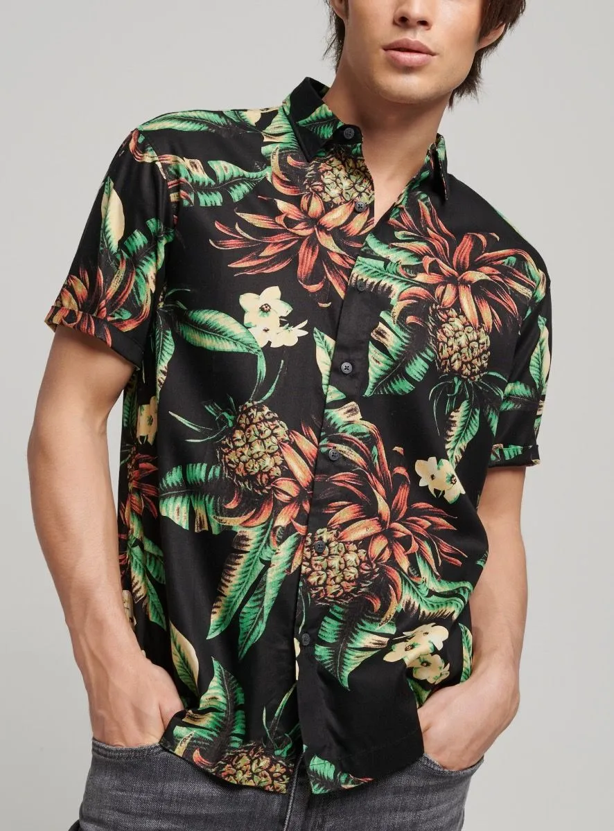 Superdry Vintage Hawaiian Short Sleeve Shirt Black Pineapples