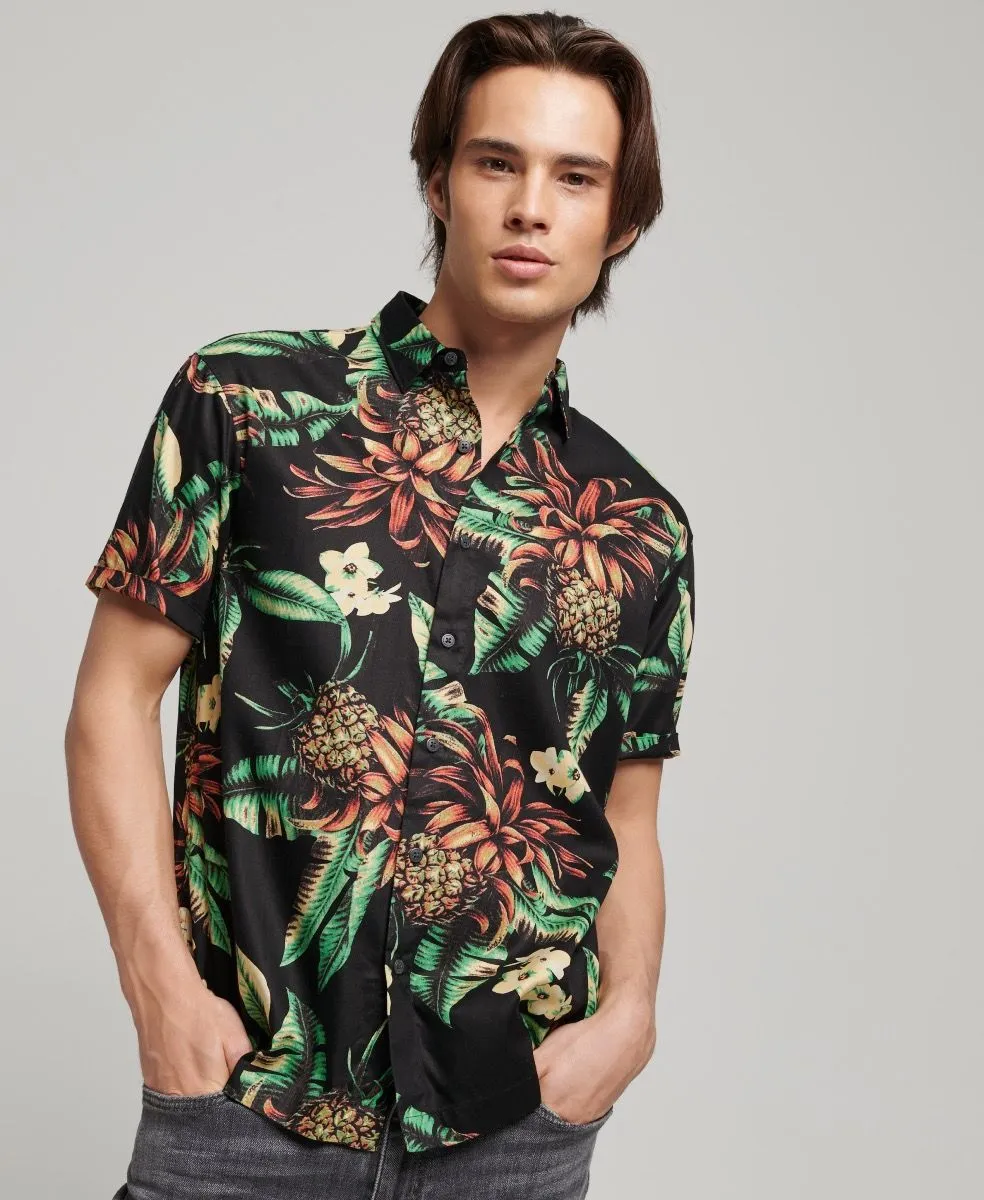 Superdry Vintage Hawaiian Short Sleeve Shirt Black Pineapples