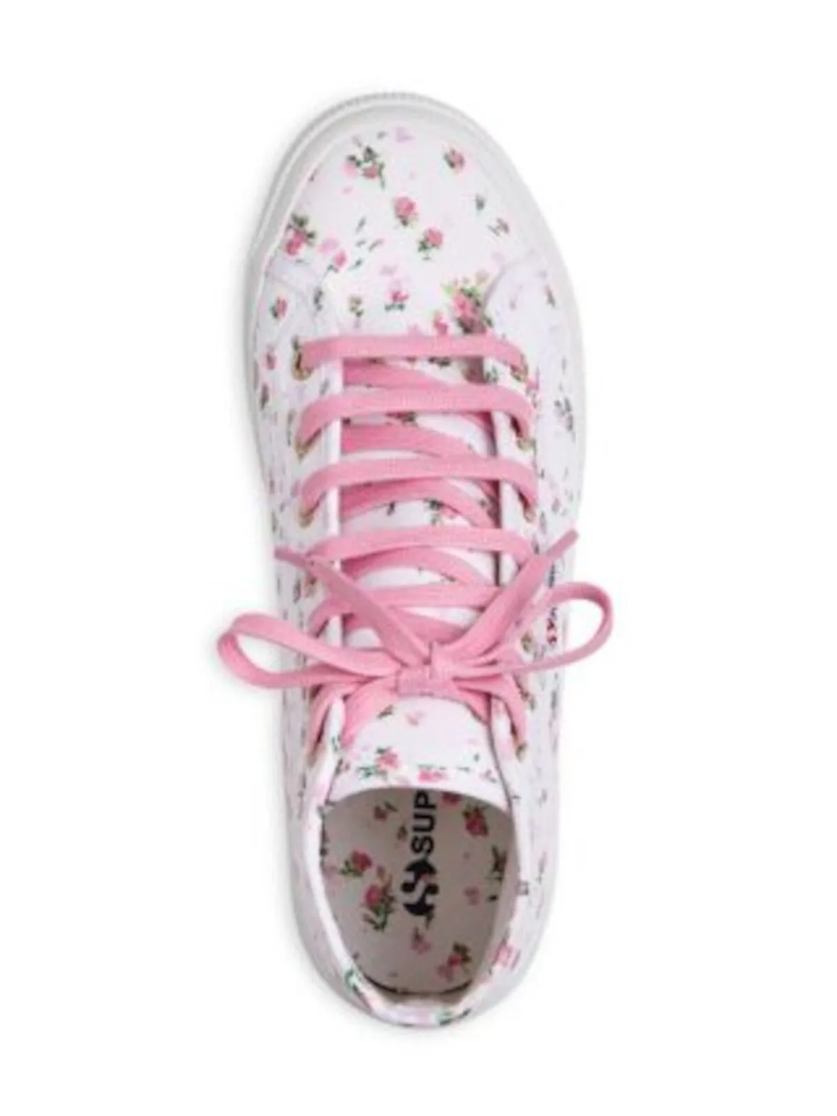 SUPERGA Womens White Floral Padded Round Toe Platform Lace-Up Sneakers Shoes