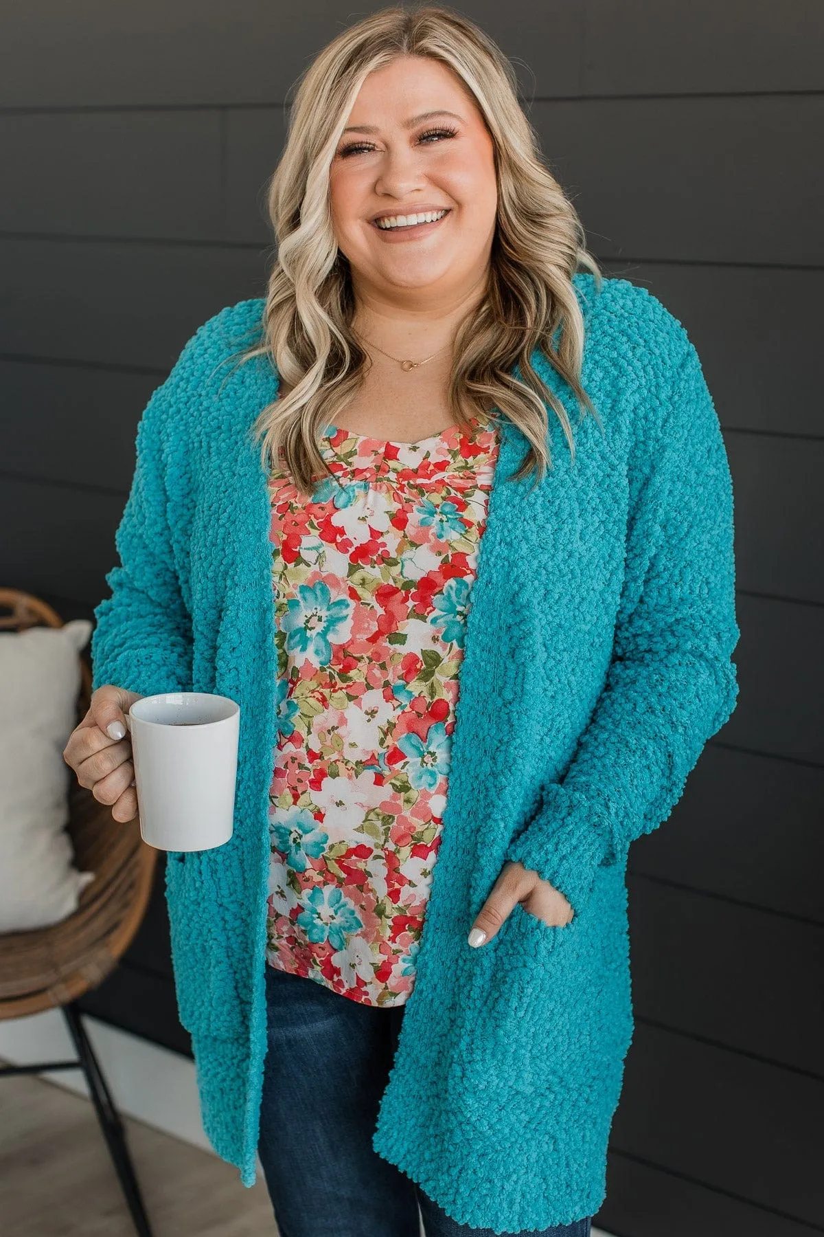 Take Another Look Popcorn Cardigan- Bright Blue