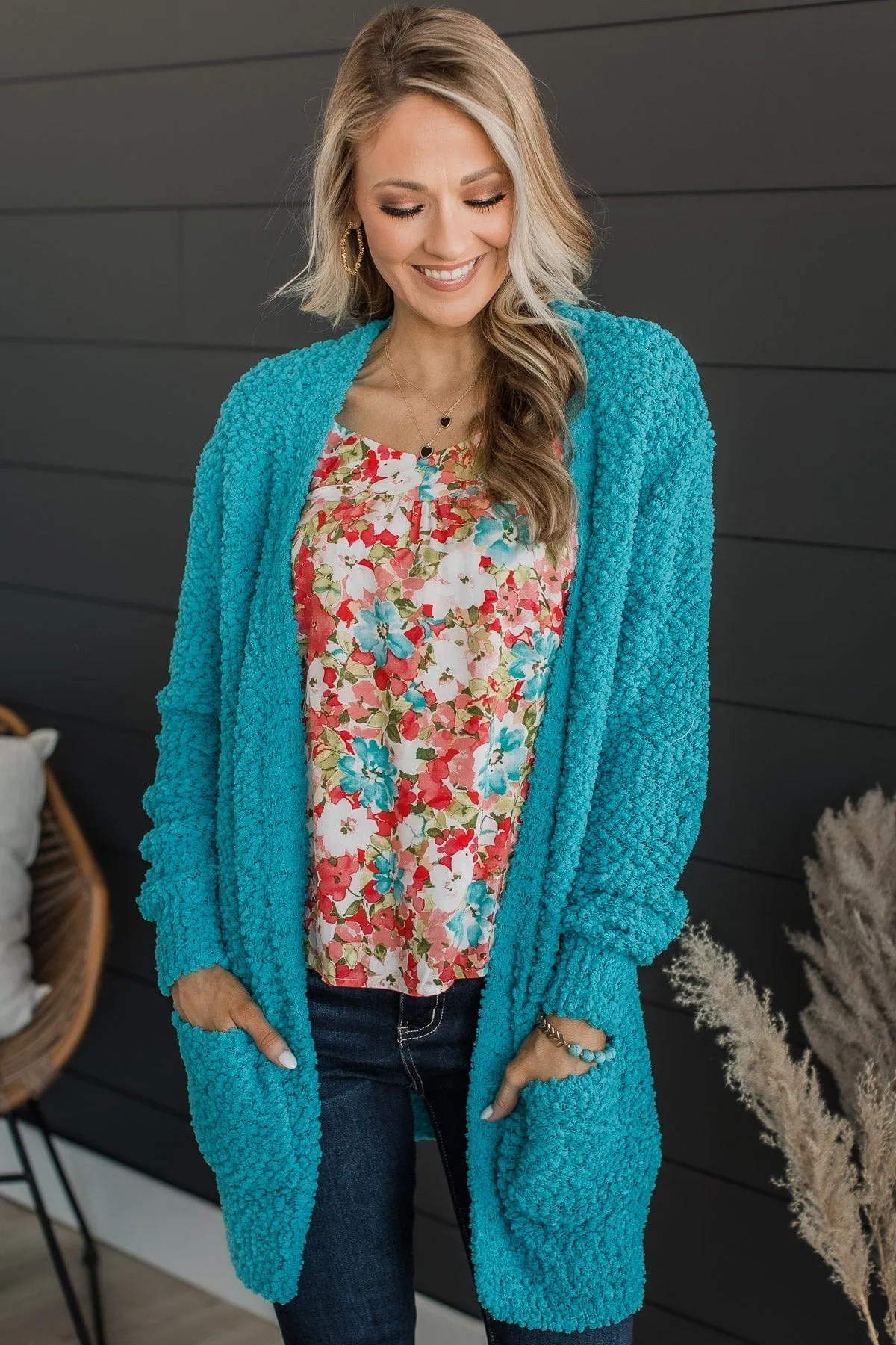 Take Another Look Popcorn Cardigan- Bright Blue