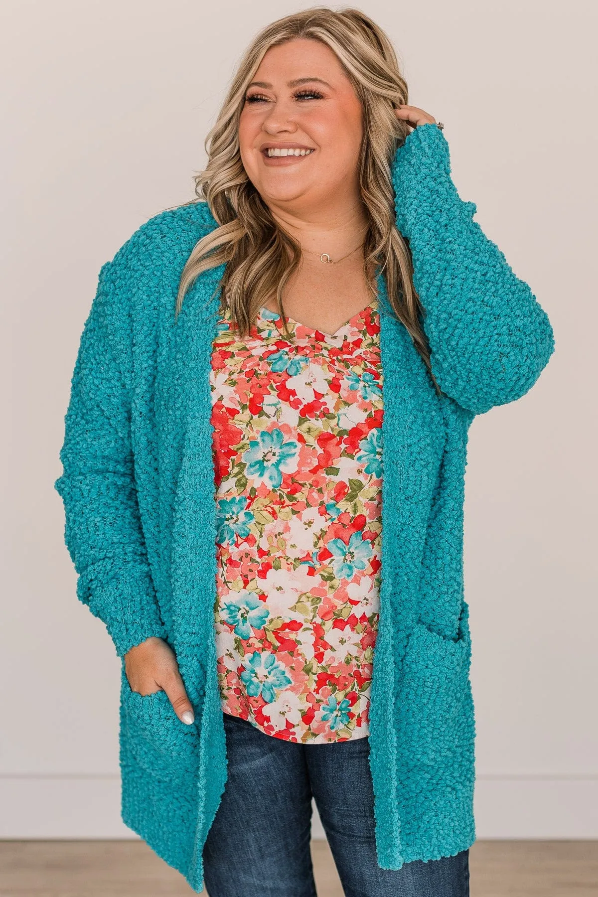 Take Another Look Popcorn Cardigan- Bright Blue