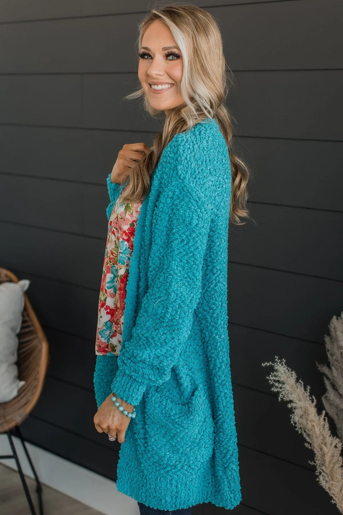 Take Another Look Popcorn Cardigan- Bright Blue