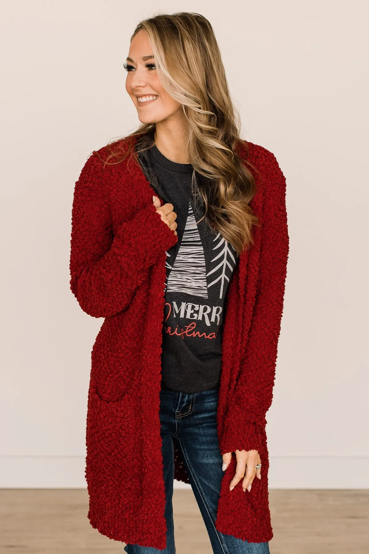 Take Another Look Popcorn Cardigan- Deep Red